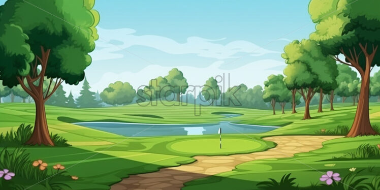 A golf course created in the style of cartoons - Starpik Stock