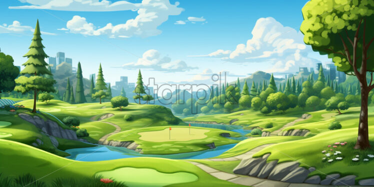 A golf course created in the style of cartoons - Starpik Stock