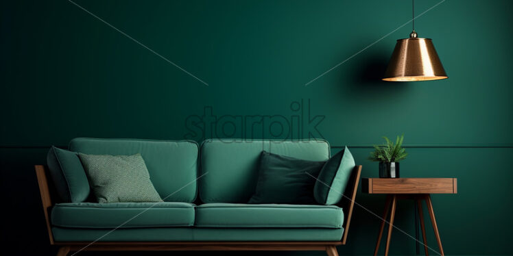 A green armchair with a dark green wall in the background - Starpik Stock