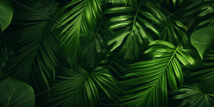 A green background of palm leaves, tropical leaves - Starpik Stock