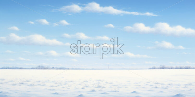 A green plain with snow on it, impressionist style painting - Starpik Stock