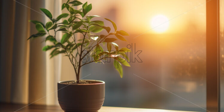 A green plant on a windowsill - Starpik Stock