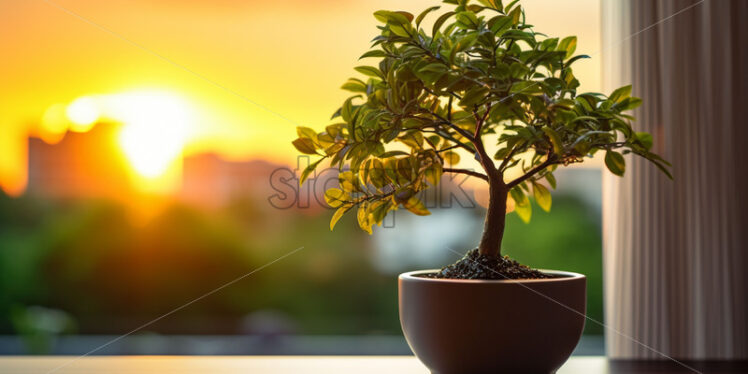 A green plant on a windowsill - Starpik Stock