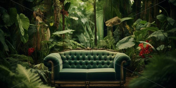 A green vintage armchair in the jungle - Starpik Stock