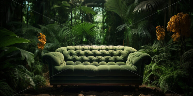 A green vintage armchair in the jungle - Starpik Stock