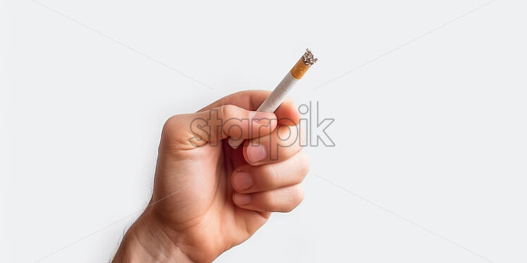 A hand holding a cigarette on a white background - Starpik Stock