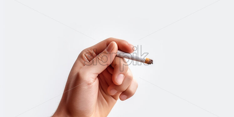 A hand holding a cigarette on a white background - Starpik Stock