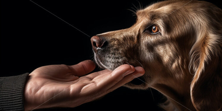 A hand strokes a dog - Starpik Stock