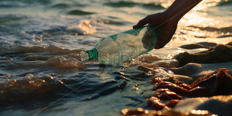 A hand that collects waste from the ocean - Starpik Stock