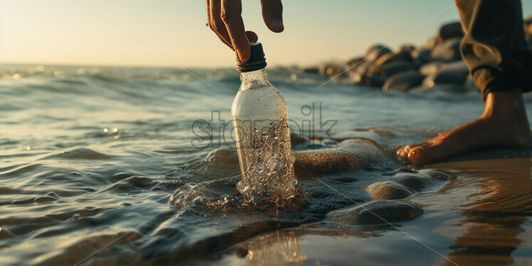 A hand that collects waste from the ocean - Starpik Stock