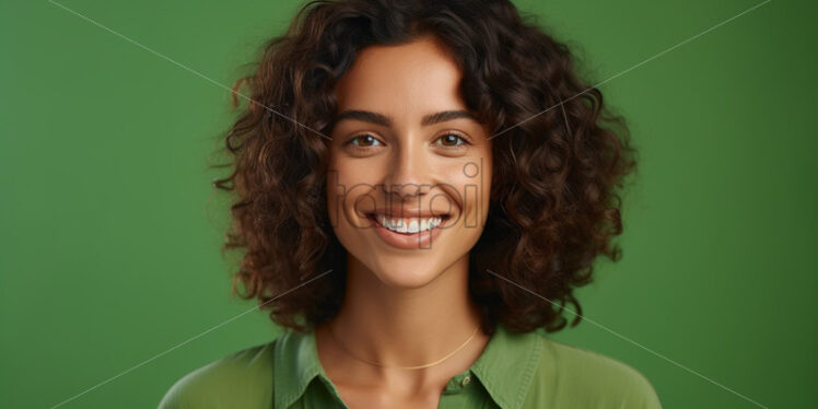 A happy smiling woman on a green background - Starpik Stock