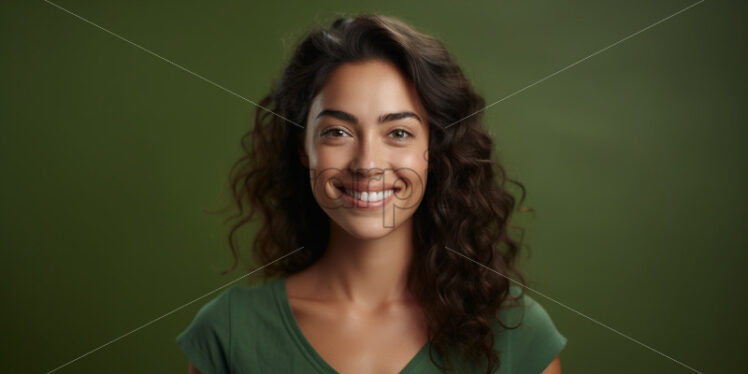 A happy smiling woman on a green background - Starpik Stock