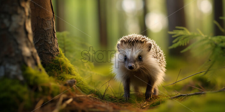 A hedgehog walking through the forest - Starpik Stock