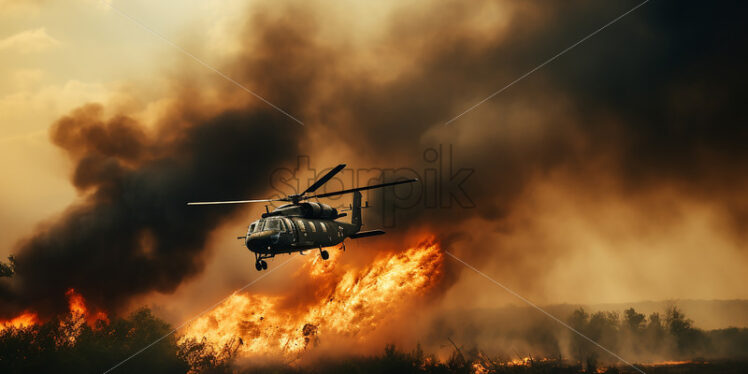 A helicopter passing through flames - Starpik Stock