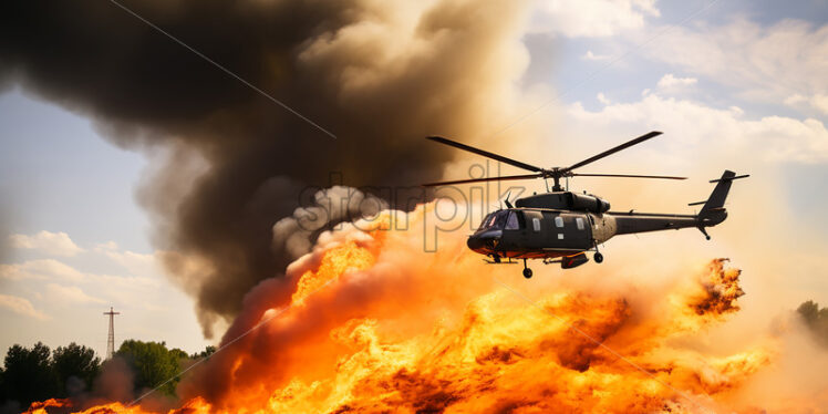 A helicopter passing through flames - Starpik Stock