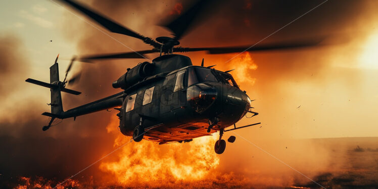 A helicopter passing through flames - Starpik Stock