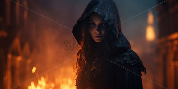 A hooded medieval female assassin - Starpik Stock