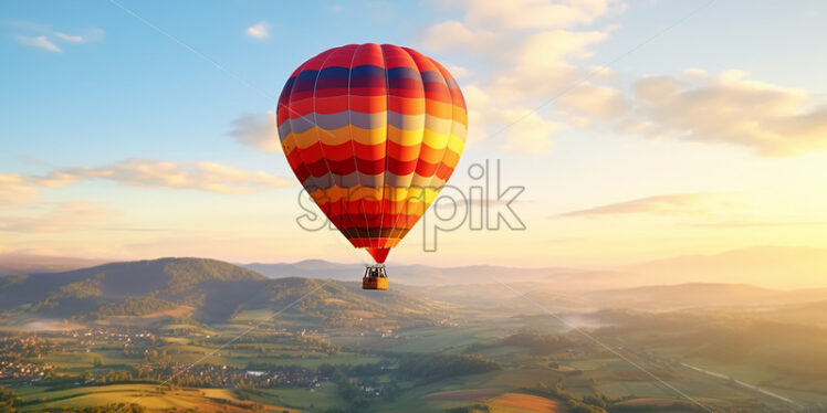 A hot air balloon flying over some plains - Starpik Stock