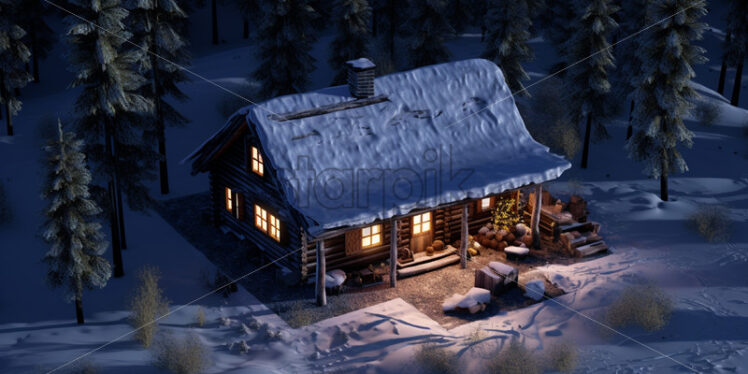 A house in the forest in winter, aerial view - Starpik Stock