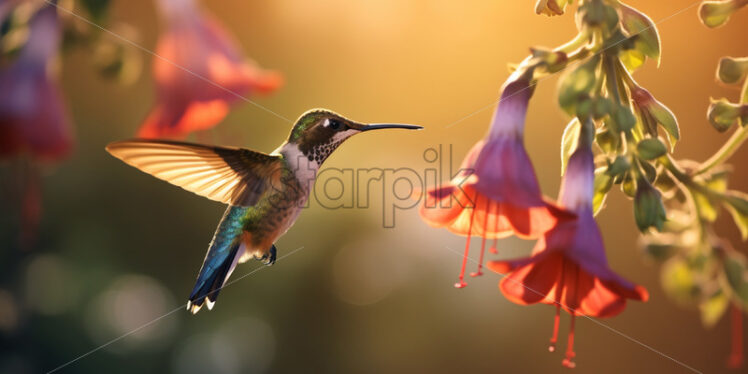 A hummingbird collects nectar from flowers - Starpik Stock