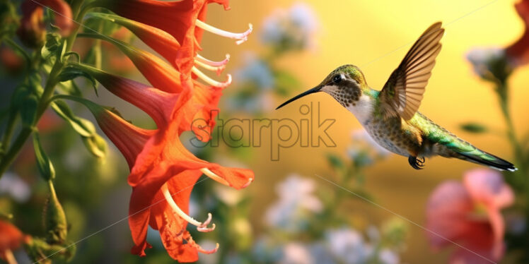 A hummingbird collects nectar from flowers - Starpik Stock