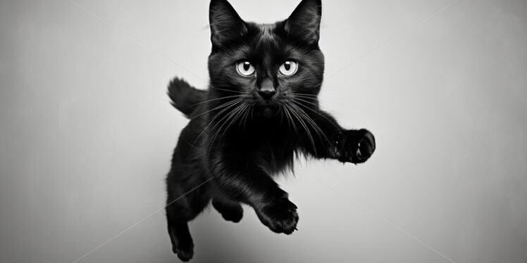 A jumping cat, black and white picture - Starpik Stock