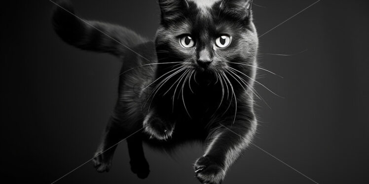 A jumping cat, black and white picture - Starpik Stock