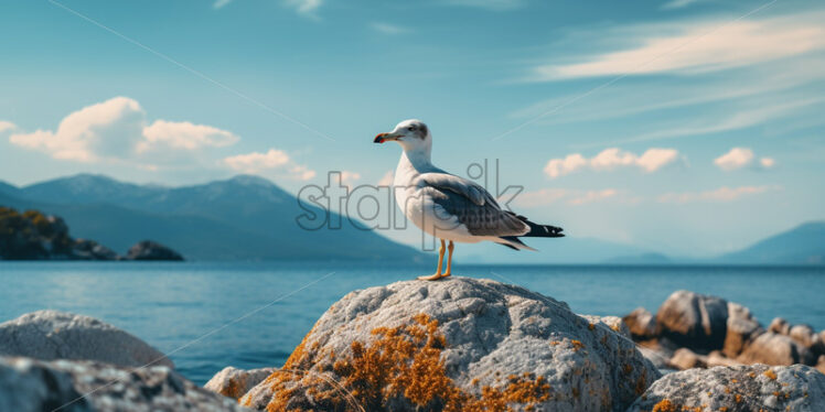 A kingfisher on a stone by the sea - Starpik Stock