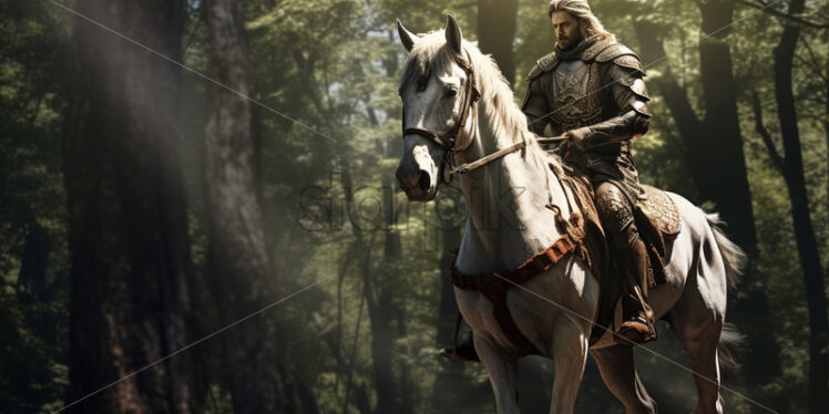 A knight in armor on a horse in a forest - Starpik Stock