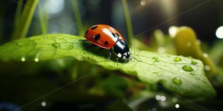 A ladybug on a green leaf - Starpik Stock