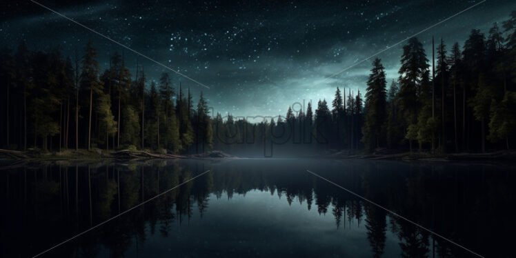 A lake in the forest in which the starry sky is reflected - Starpik Stock