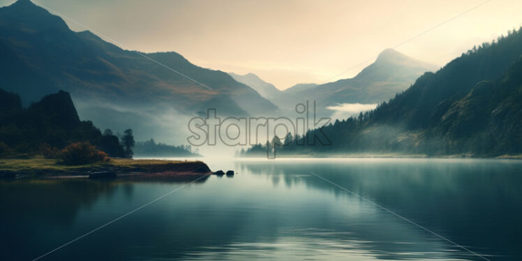 A lake in the mountains in the morning - Starpik Stock