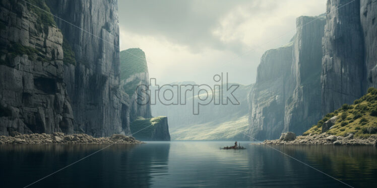 A lake surrounded by steep cliffs - Starpik Stock