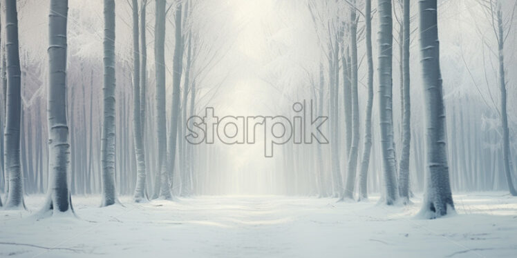 A landscape of a forest in winter with fog in the background - Starpik Stock