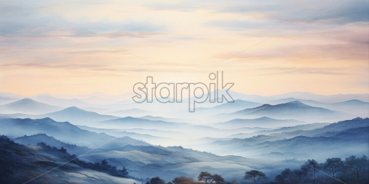 A landscape with hills, created in watercolor - Starpik Stock