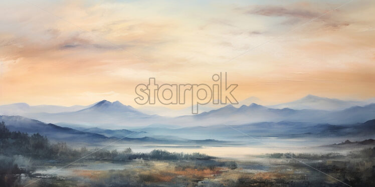 A landscape with hills, created in watercolor - Starpik Stock