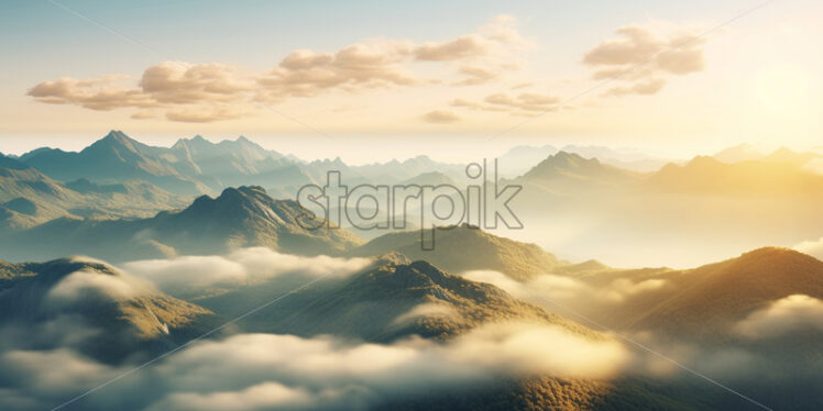 A landscape with mountains in the clouds - Starpik Stock