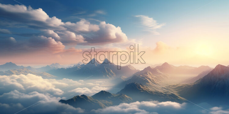 A landscape with mountains in the clouds - Starpik Stock