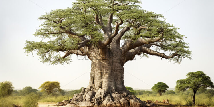 A large baobab tree on a white background - Starpik Stock