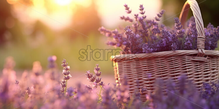 A lavender basket in a lavender field - Starpik Stock