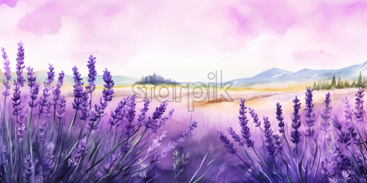 A lavender field in watercolor, clipart - Starpik Stock