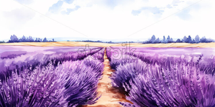 A lavender field in watercolor, clipart - Starpik Stock