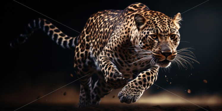 A leopard in motion on a black background - Starpik Stock