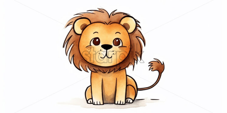 A lion drawn by children on a white background - Starpik Stock