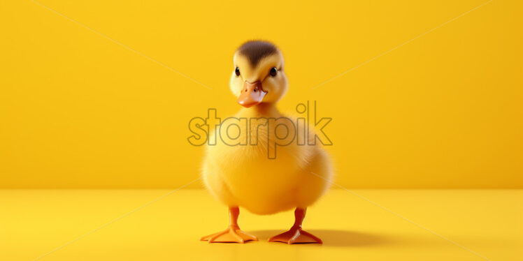 A little duckling on a yellow background - Starpik Stock