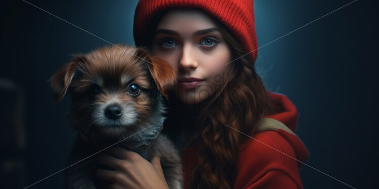 A little girl holds a puppy in her hand - Starpik Stock