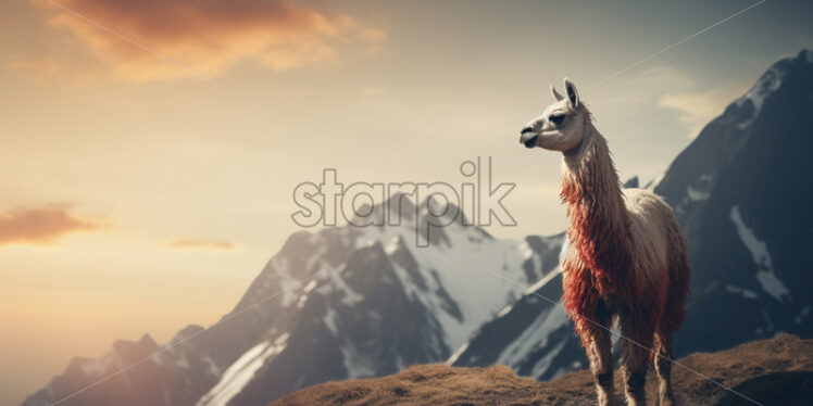 A llama on a mountainous terrain - Starpik Stock