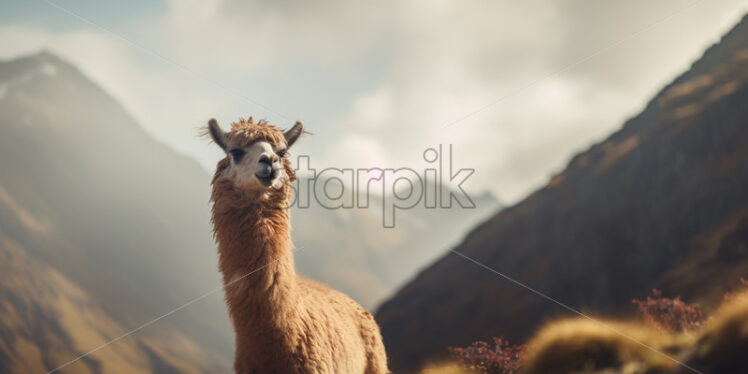 A llama on a mountainous terrain - Starpik Stock