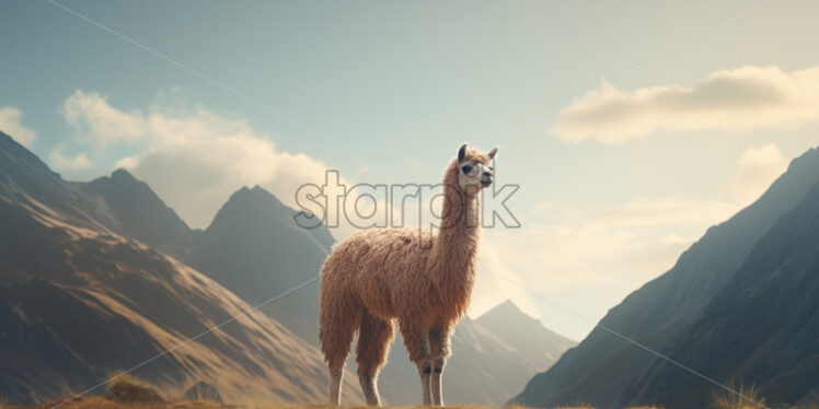 A llama on a mountainous terrain - Starpik Stock