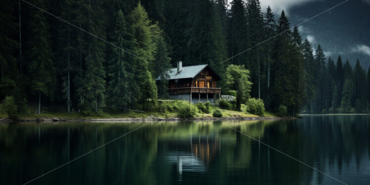 A lonely house on the shore of a lake in the forest - Starpik Stock